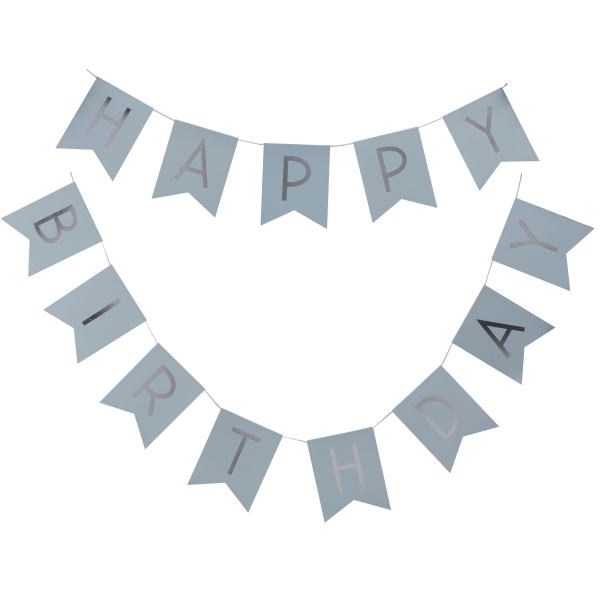 Wimpelkette - Happy Birthday - Hellblau/Silber